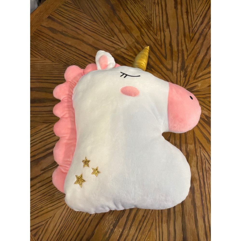 Huntington Home Unicorn Plush Decorative Pillow White Pink Gold Star RN 100345